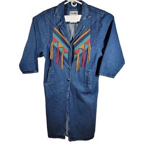 Pioneer Wear Southwestern Indian Denim Long Coat Albuquerque Vintage SZ 12 EUC